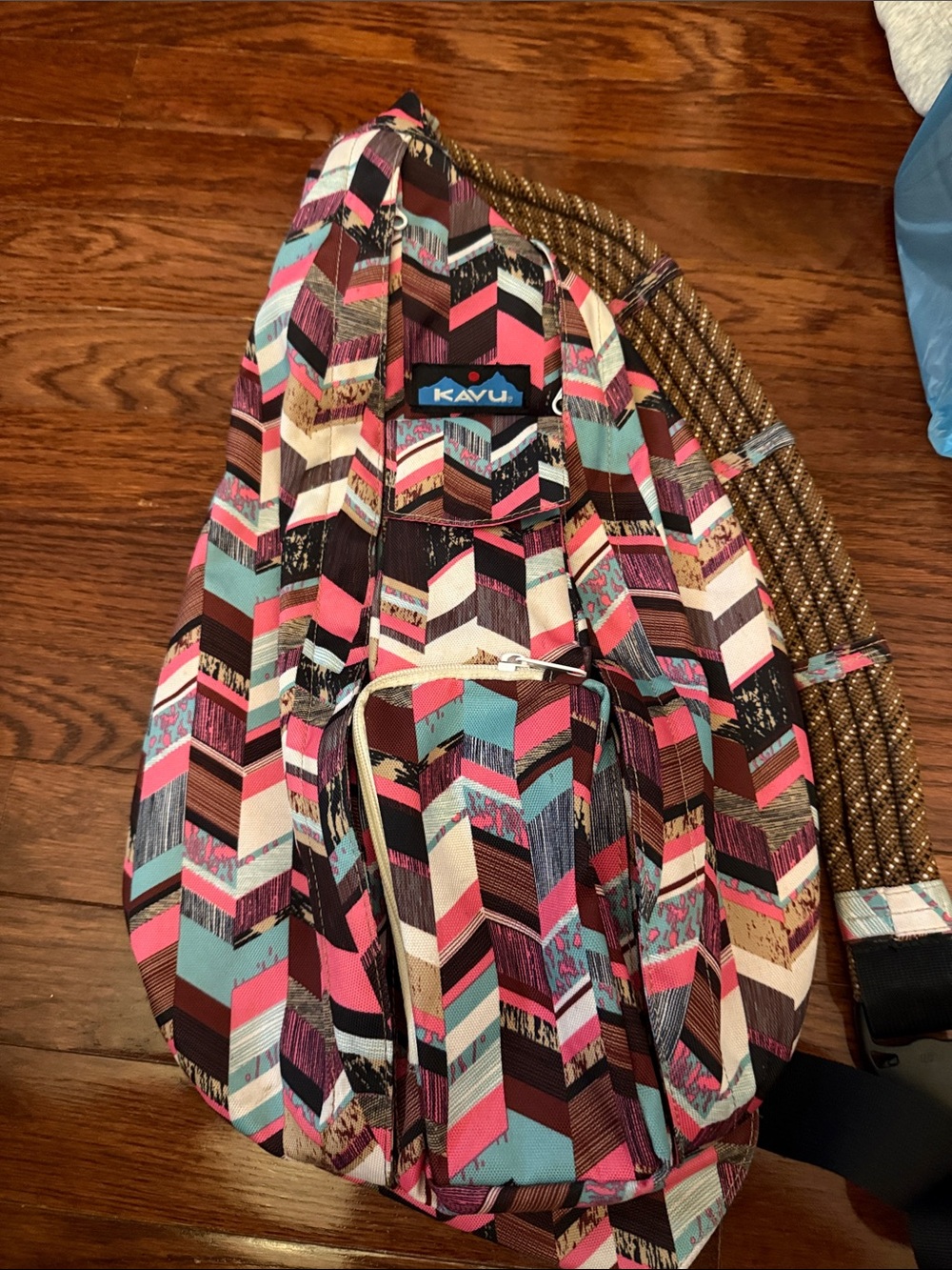 KAVU Multicolor Chevron Sling Backpack - Pink, Teal & Brown